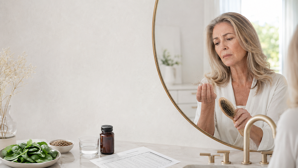 Women’s Hair Loss knowledge Center on Nutrition & Deficiencies, Can low iron cause hair loss?, What ferritin level is best for hair growth?, Does Vitamin D deficiency cause hair loss?, Can low B12 cause hair thinning?, Does zinc deficiency affect hair?, Can low protein cause hair loss?, Should I take biotin?, Which vitamins actually help hair growth?, What foods promote healthy hair?, Can weight loss cause hair shedding?